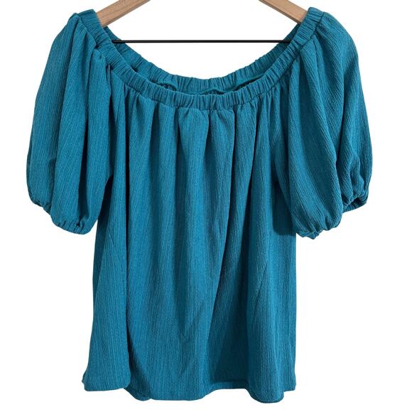 Anthropologie Elodie Off Shoulder Puff Sleeve Top Turquoise Blue Size Small - Picture 3 of 8